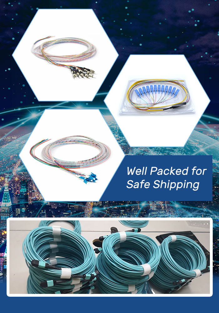 MPO-LC Fiber Optic fanout Patch Cables 12F OM3 with 0.9mm pigtals packing and shipping