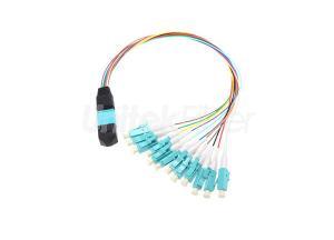 High Density MPO-LC Fiber Optic Patch Cable 12x0.9mm LC UPC Pigtails OM3
