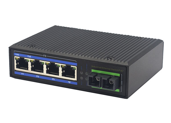 High Speed RJ45 4 Ports 1 Fiber Ports Industrial POE Switch IP40 Protection Industrial Networking Media Converter