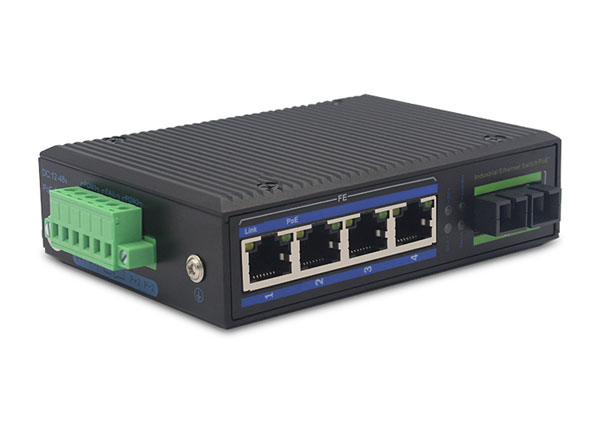 High Speed RJ45 4 Ports 1 Fiber Ports Industrial POE Switch IP40 Protection Industrial Networking Media Converter