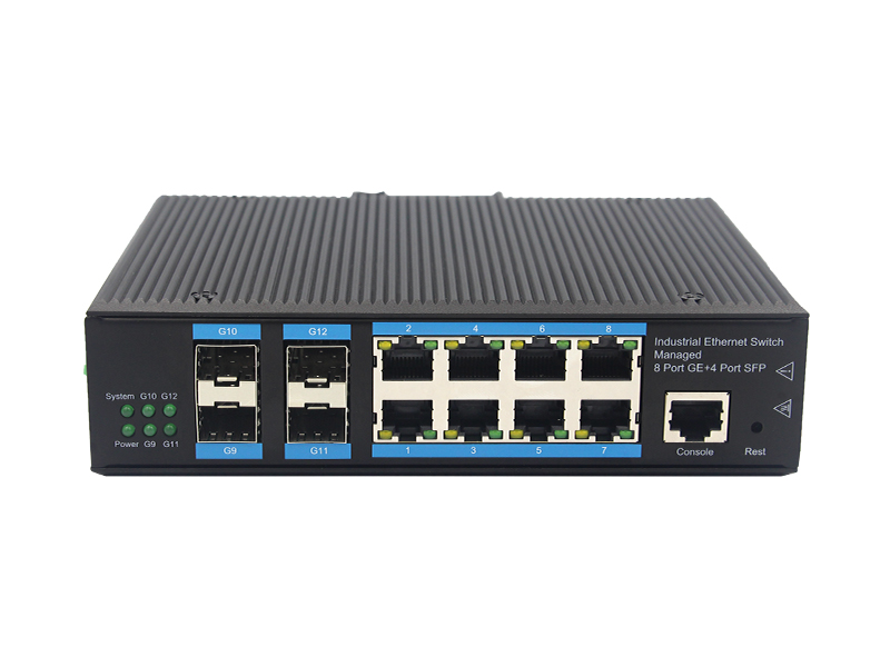 Customized 10M 100M 1000M 4 SFP Ports  8 RJ45 Ports Full Gigabit Managed Industrial Ethernet Switch