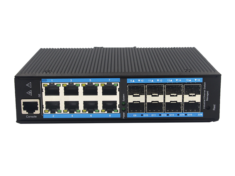 Industrial-grade Ethernet Switch High Stability Managed Full Gigabit switch with 8 Ports RJ45 and 8 Ports SFP