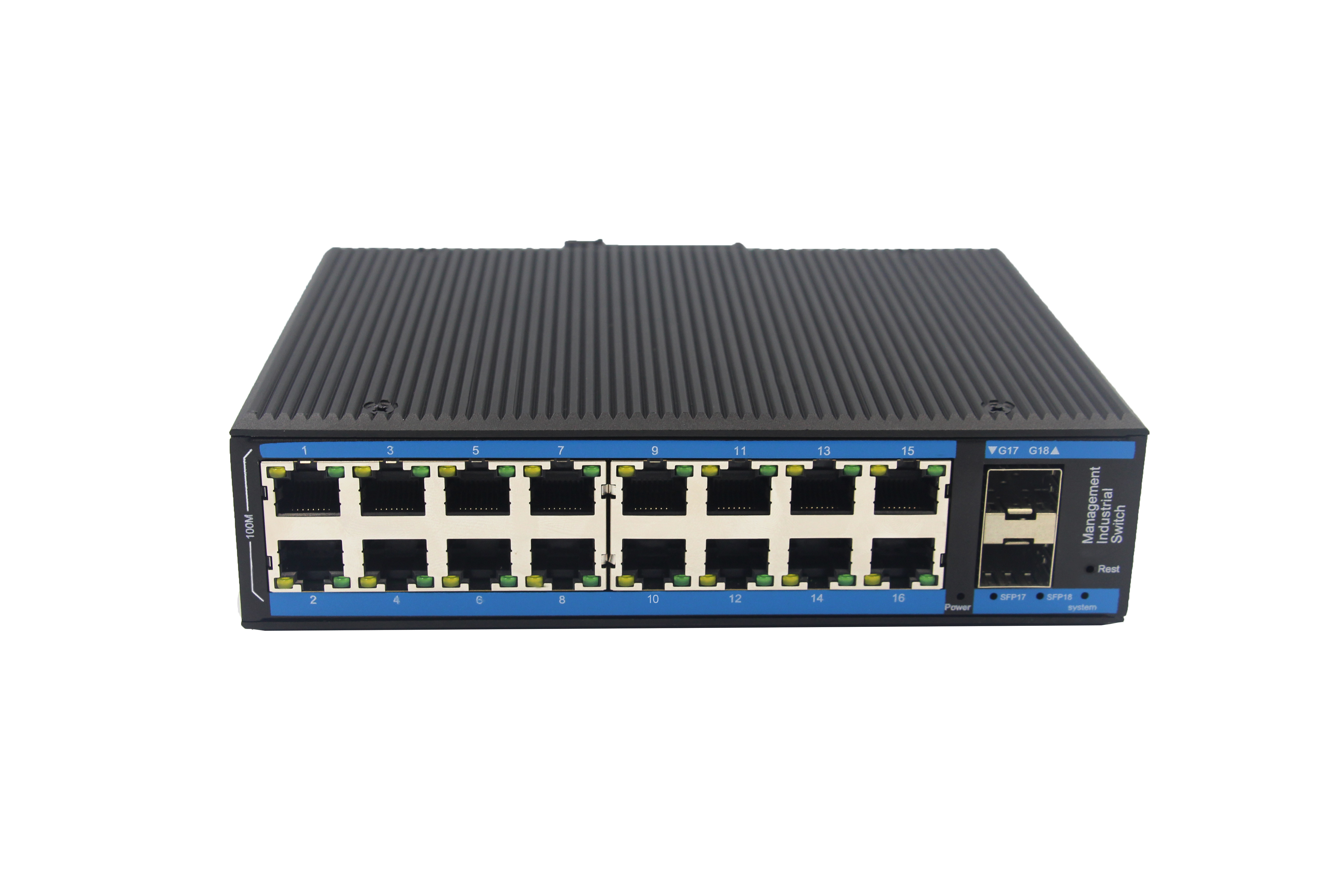 Plug-and-play 16 100M RJ45 ports and 2 1000M SFP Ports Managed Industrial Ethernet Switch