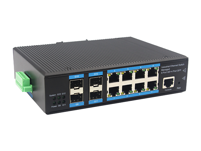 Customized 10M 100M 1000M 4 SFP Ports  8 RJ45 Ports Full Gigabit Managed Industrial Ethernet Switch