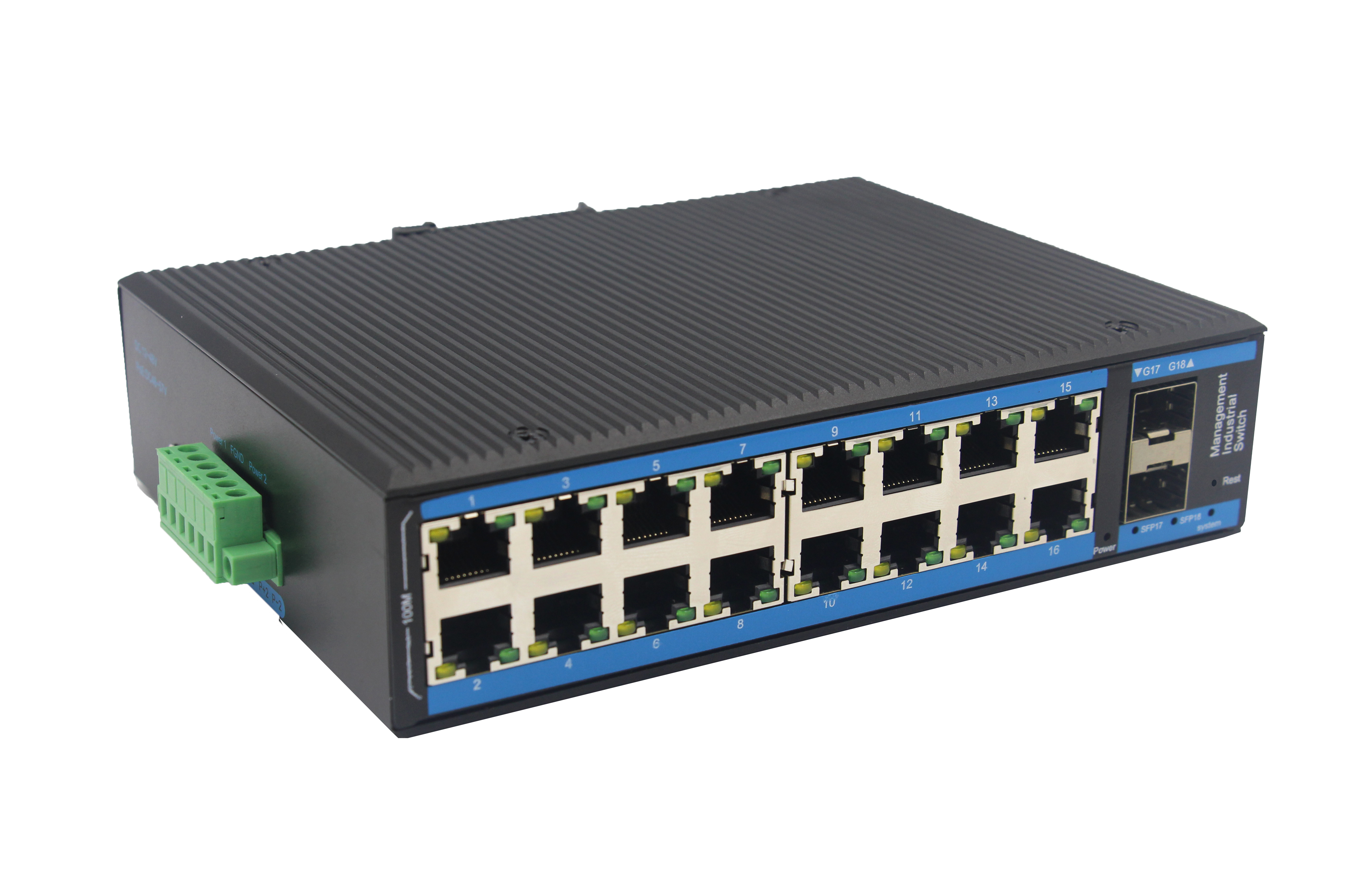 Plug-and-play 16 100M RJ45 ports and 2 1000M SFP Ports Managed Industrial Ethernet Switch