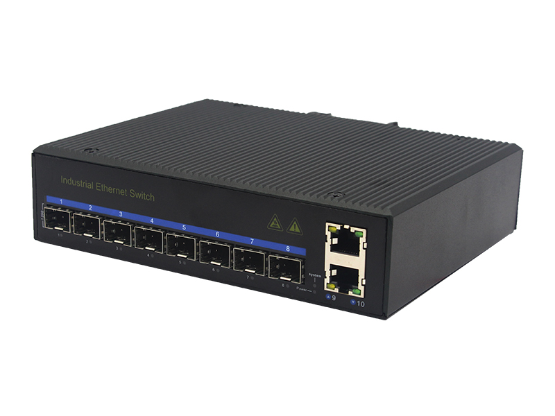 High Reliability Industrial POE Switch Full Gigabit SFP 8 Ports 1000m Electrical 2 Ports