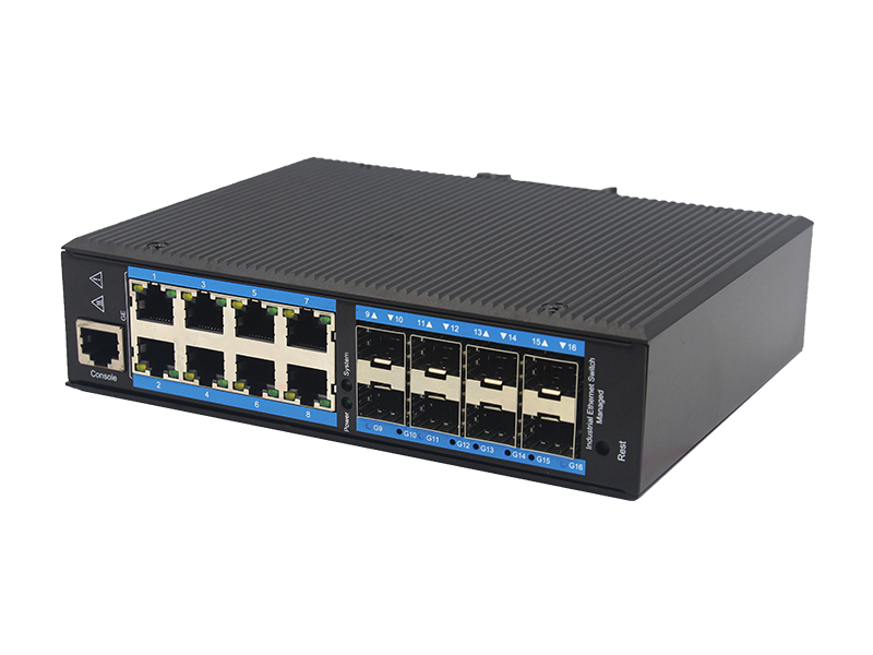 Industrial-grade Ethernet Switch High Stability Managed Full Gigabit switch with 8 Ports RJ45 and 8 Ports SFP