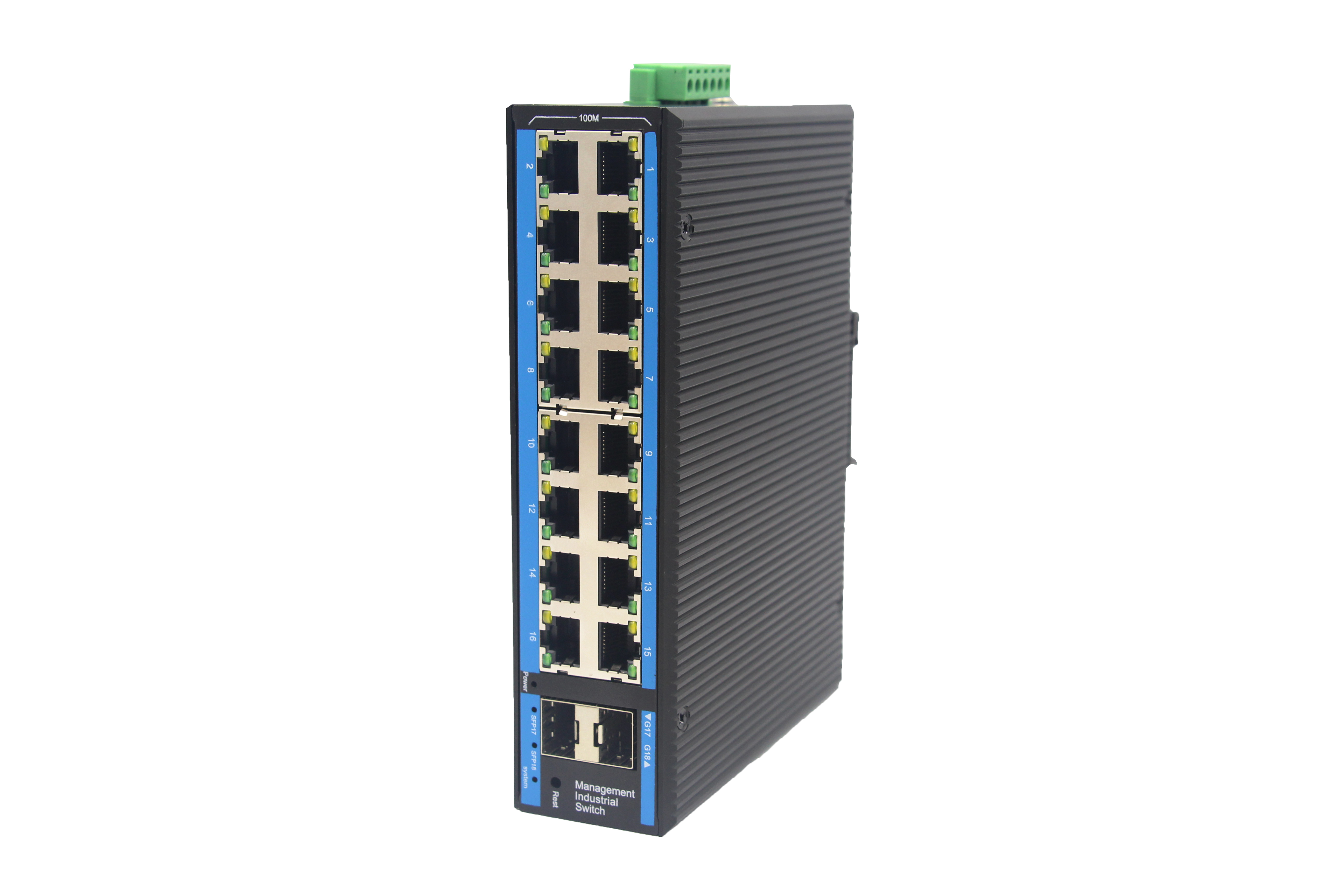 Plug-and-play 16 100M RJ45 ports and 2 1000M SFP Ports Managed Industrial Ethernet Switch