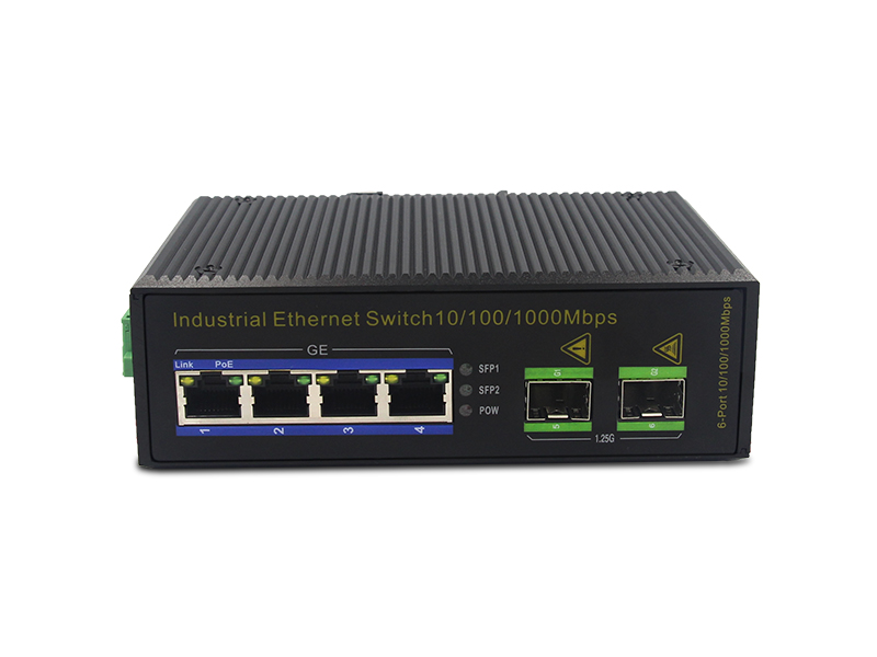 Din Rail Mount 1000M Industrialgrade PoE Switch with 2 SFP Ports 4 RJ45 Ports High Quality