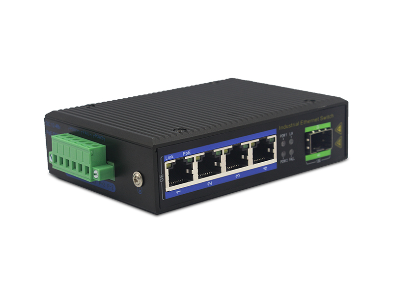 10M 100M 1000M High Reliability Industrial PoE Ethernet Switch with 4 Electrical Ports and 1 SFP Port