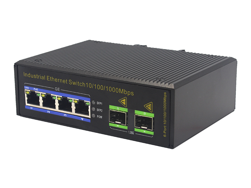 Din Rail Mount 1000M Industrial-grade PoE Ethernet Switch with 2 SFP Ports 4 RJ45 Ports High Quality