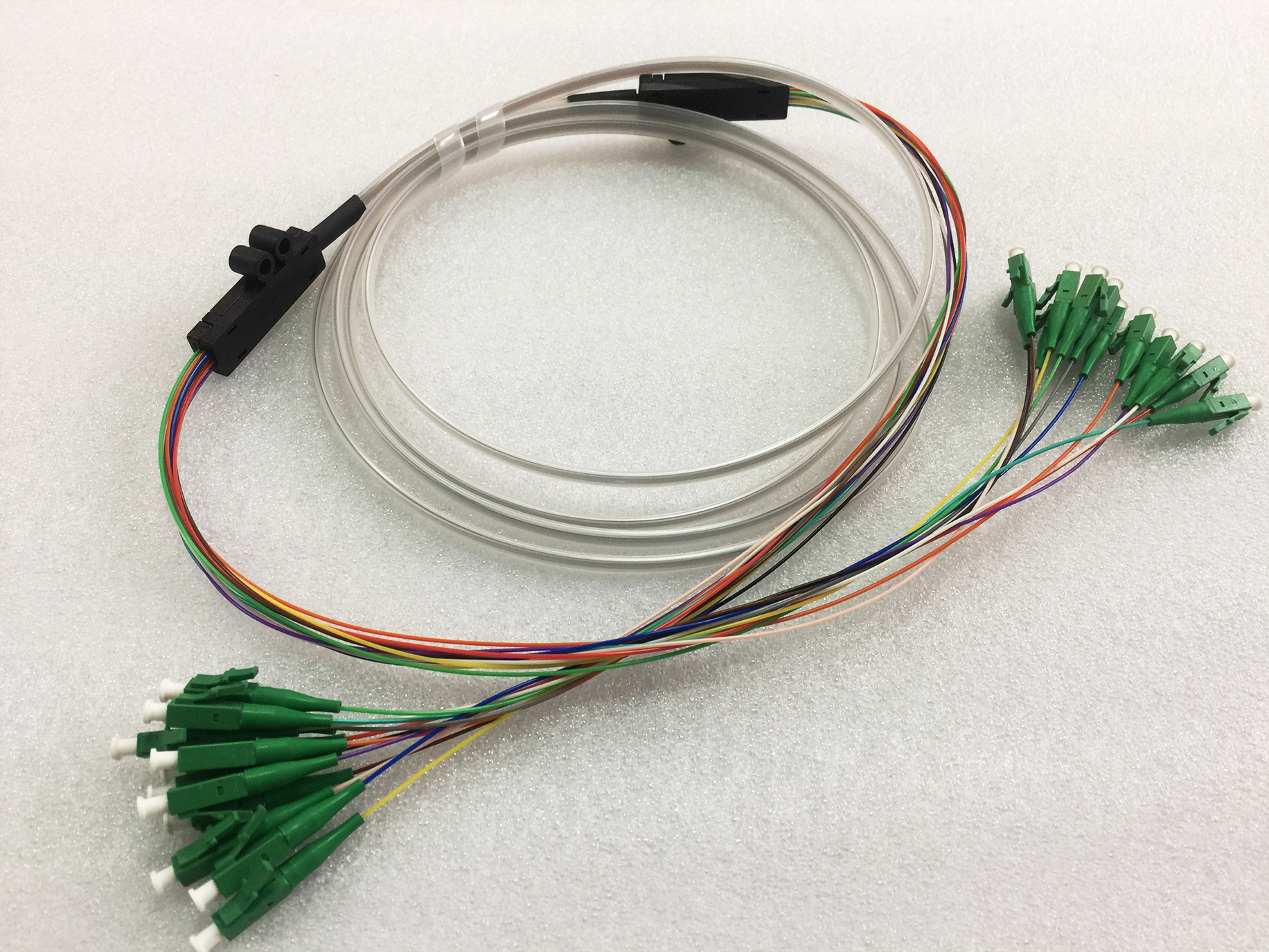 High Quality Ribbon Bare Fiber Optic Jumper LC/APC-LC/APC 12 fibers Fanouts G657A1