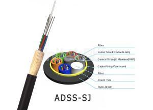 Outdoor Aerial ADSS Fiber Optic Cable Single Mode G652D 100M to 300M Span 12~288 Cores Single Jacket PE