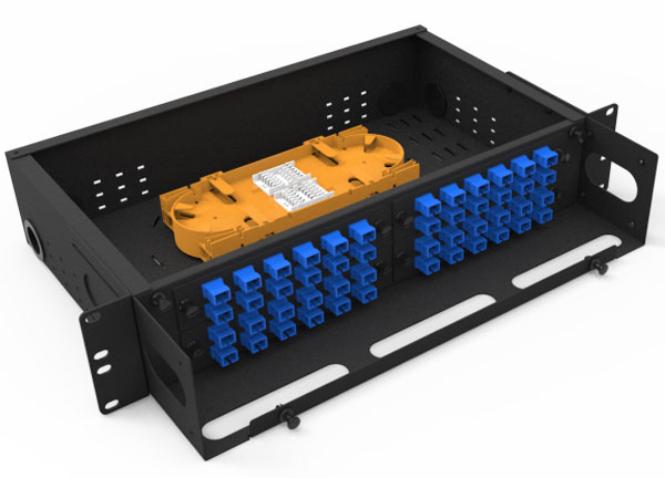 2U Rack Mount Fiber ODF Optical Distribution Frame Patch Panel 48 Port SC Duplex Adapter