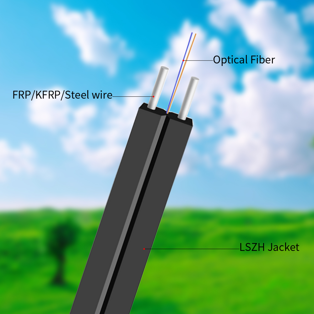 Indoor FTTH Drop Fiber Optic Cable 1 2 4 fibers GJXH SM G652D G657A1 G657A2 LSZH Whit