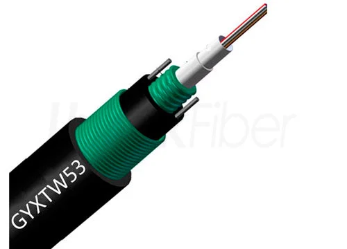 Direct Buried Fiber Cable|GYXTW53 Fiber Optic Cable 12 Core Armored Central Loose Tube Double Jacket PE