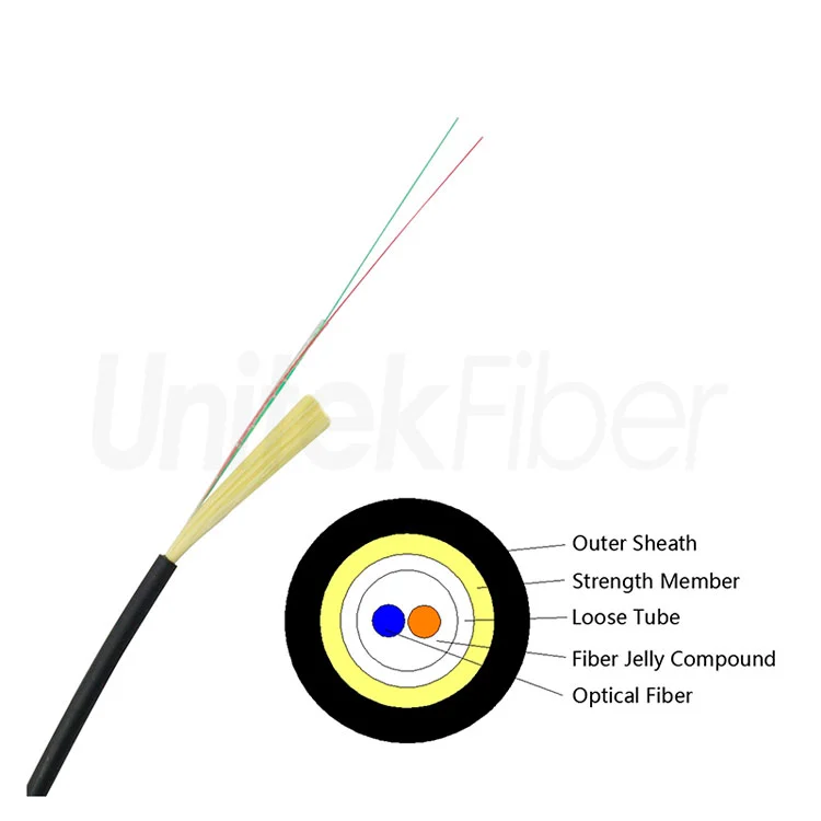 Indoor|Outdoor Fiber Optic Drop Cable Unitube Single Mode OS2 G657 Rated LSZH Black