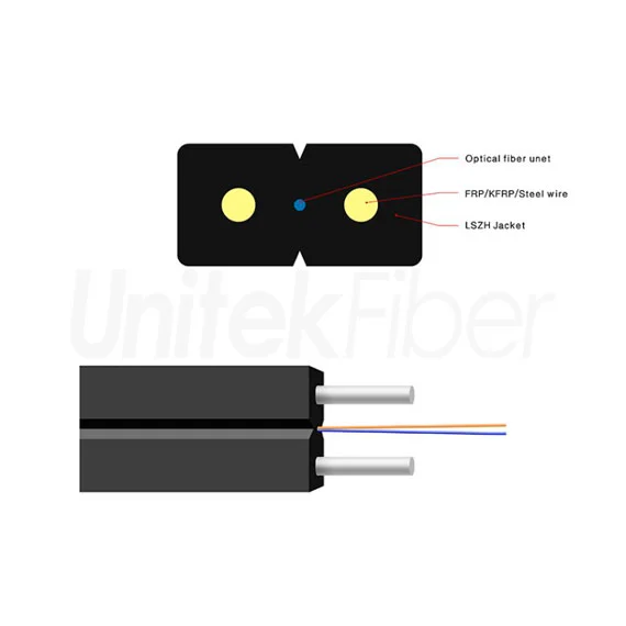Indoor Butterfly GJXH FTTH Fiber Optic Cable 1F 2F 4F 6F G657 Single Mode LSZH FRP Strength Member