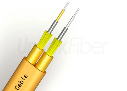 Indoor Figure Zero Flat Twin Armored Fiber Optic Cable GJFJV 0.9mm Tight Buffered LSZH PVC