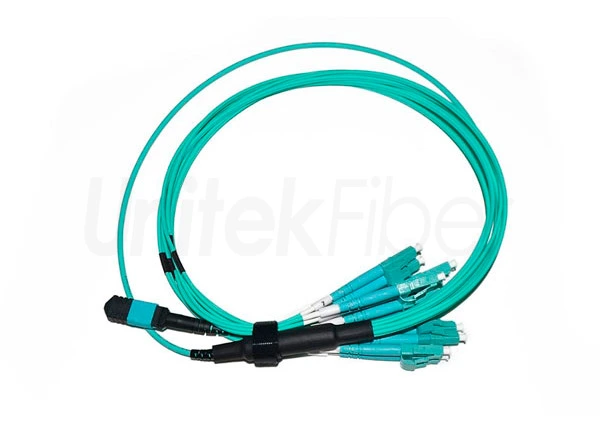 Factory Supply MTP-LC Duplex 12cores Trunk Cable Patchcord OM3 Aqua 40G 100G SFP and SFP+