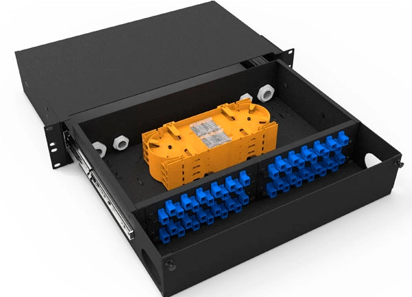 2U 48 Ports Rack Mount Fiber Optical Sliding ODF Box Installed with FC Adapters and Pigtails