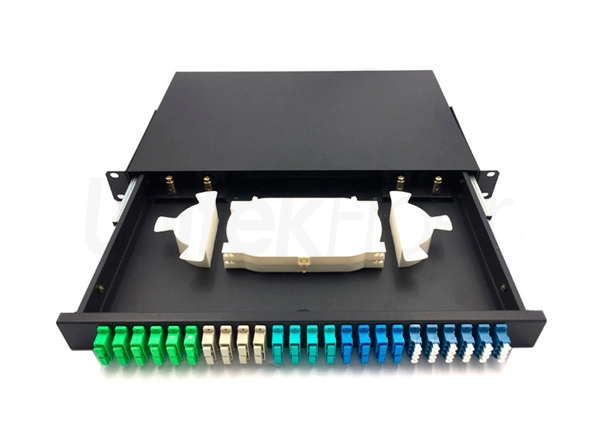 1U Rack Mount Sliding Fiber Optic ODF Patch Panel 24 Ports with Stainless Steel Rail