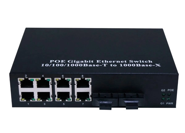 high quality gigabit ethernet network 8 port poe fiber switch with 1000m 2 fiber ports 4