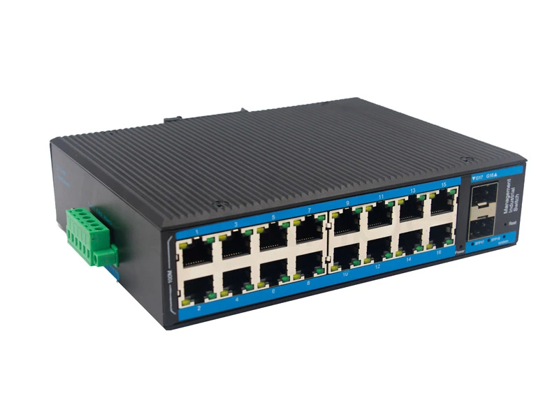 Plug-and-play 16 100M RJ45 ports and 2 1000M SFP Ports Managed Industrial Ethernet Switch