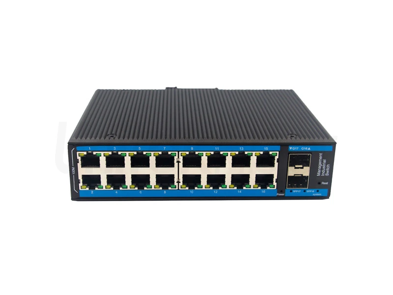 Plug-and-play 16 100M RJ45 ports and 2 1000M SFP Ports Managed Industrial Ethernet Switch