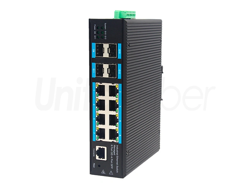 customized 10m 100m 1000m 4 sfp ports 8 rj45 ports full gigabit managed industrial ethernet switch 4