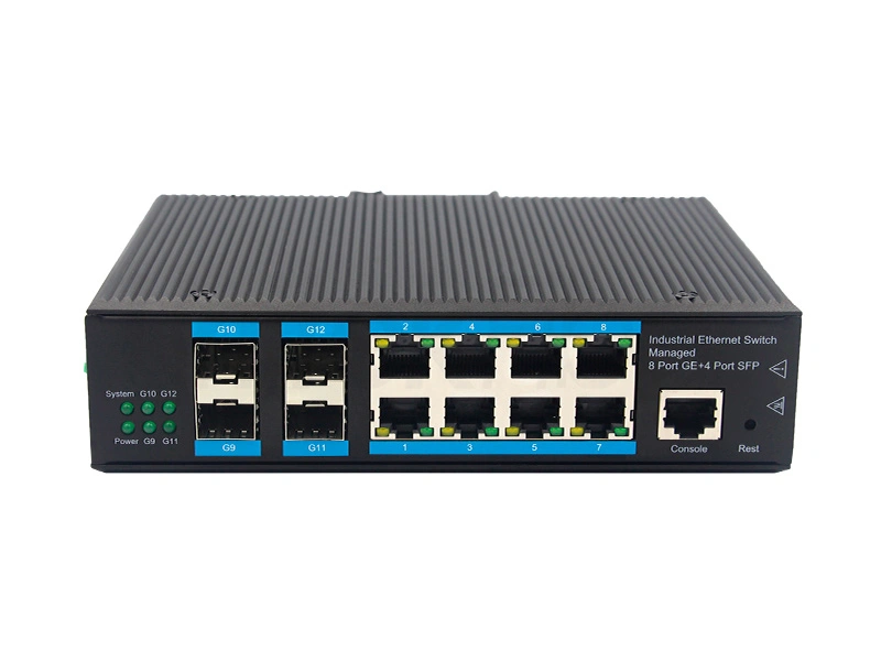 Customized 10M 100M 1000M 4 SFP Ports  8 RJ45 Ports Full Gigabit Managed Industrial Ethernet Switch