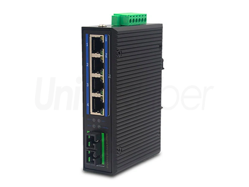 high speed 4 rj45 ports 1 fiber ports industrial fiber switch ip40 protection industrial networking media converter 1