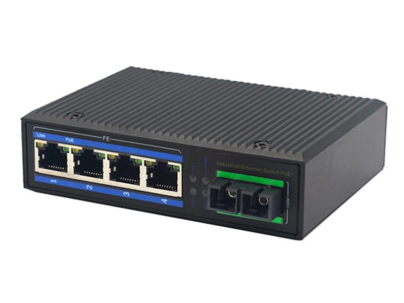 high speed 4 rj45 ports 1 fiber ports industrial fiber switch ip40 protection industrial networking media converter 2