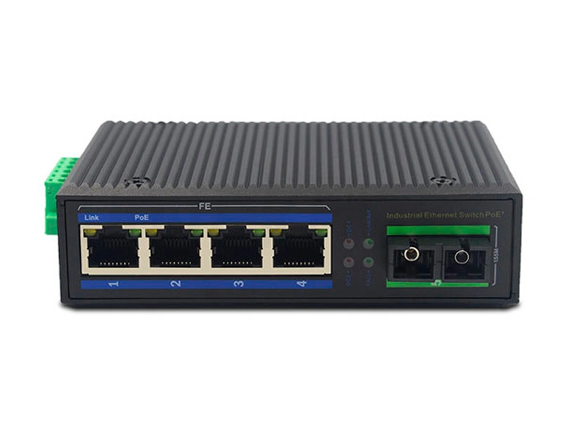 high speed 4 rj45 ports 1 fiber ports industrial fiber switch ip40 protection industrial networking media converter 3