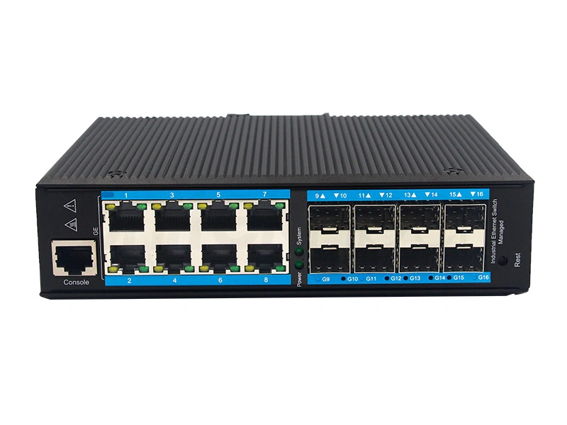 Industrial-grade Ethernet Switch High Stability Managed Full Gigabit switch with 8 Ports RJ45 and 8 Ports SFP