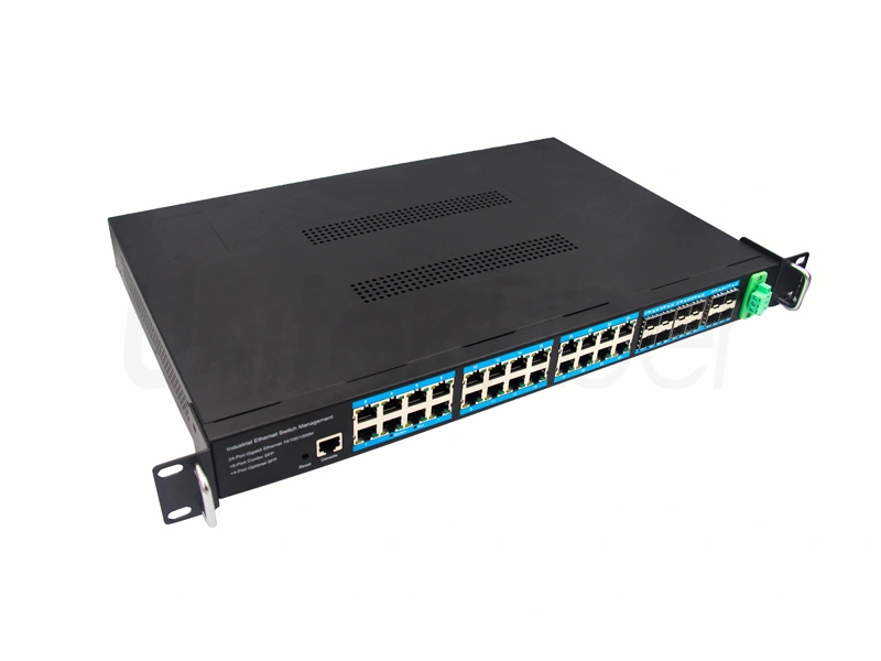 wholesales full gigabit managed industrial ethernet switch 24 ports rj45 8 combo ports 4 optional sfp ports 2