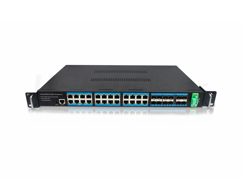 wholesales full gigabit managed industrial ethernet switch 24 ports rj45 8 combo ports 4 optional sfp ports