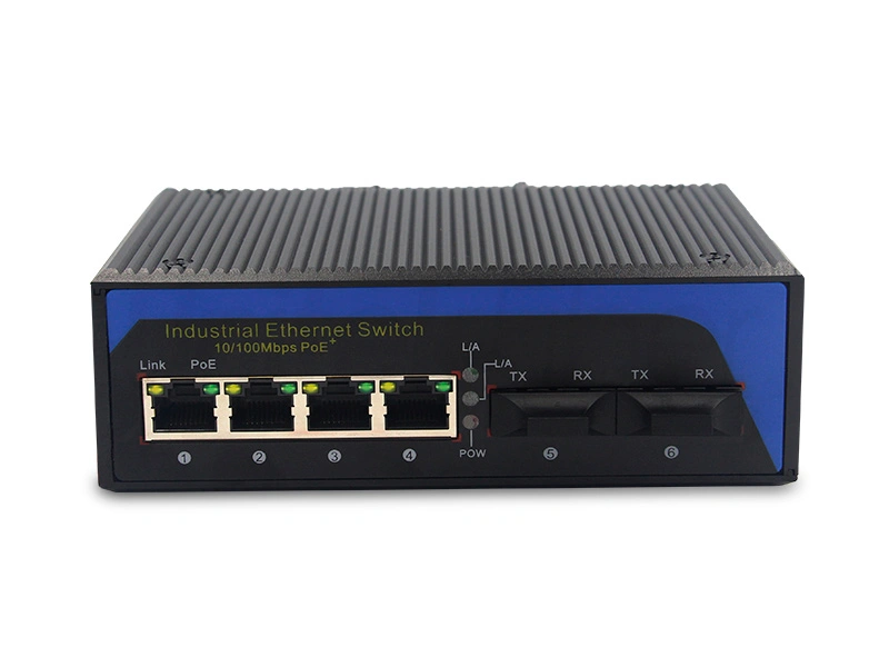 PoE DIN Rail 10/100Mbps 2 Optical Ports 4 RJ45 Ports Industrial Ethernet Switch China