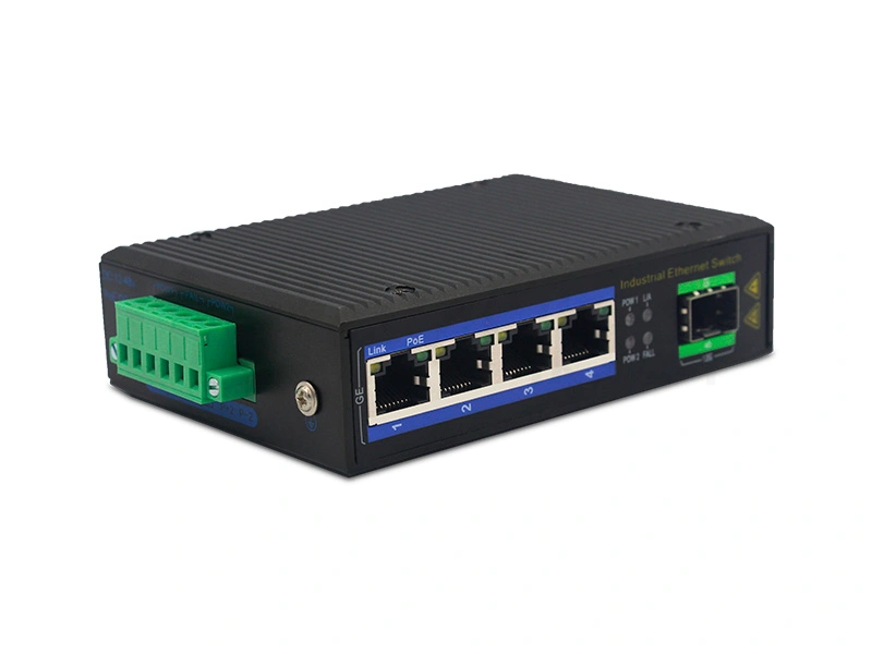 10M 100M 1000M High Reliability Industrial PoE Ethernet Switch with 4 Electrical Ports and 1 SFP Port