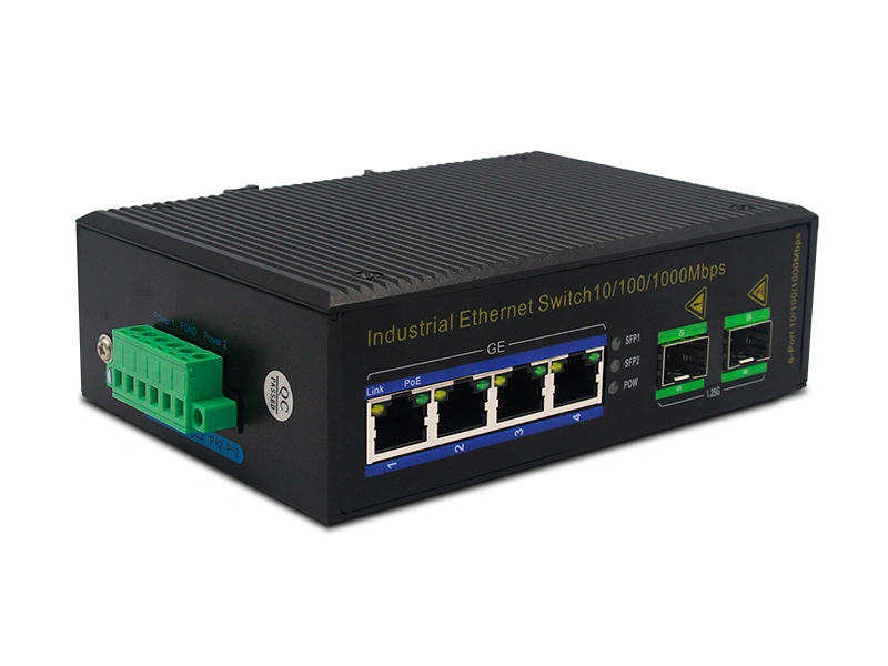 Din Rail Mount 1000M Industrial-grade PoE Ethernet Switch with 2 SFP Ports 4 RJ45 Ports High Quality