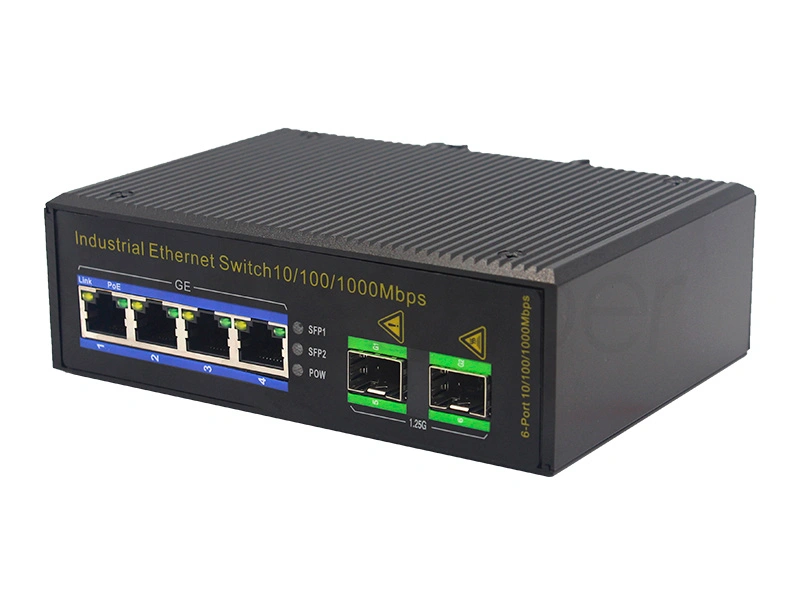 Din Rail Mount 1000M Industrial-grade PoE Ethernet Switch with 2 SFP Ports 4 RJ45 Ports High Quality