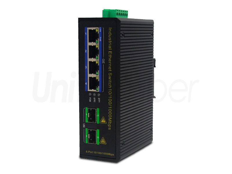 Din Rail Mount 1000M Industrial-grade PoE Ethernet Switch with 2 SFP Ports 4 RJ45 Ports High Quality