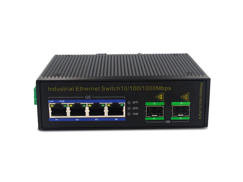 Din Rail Mount 1000M Industrial-grade PoE Ethernet Switch with 2 SFP Ports 4 RJ45 Ports High Quality