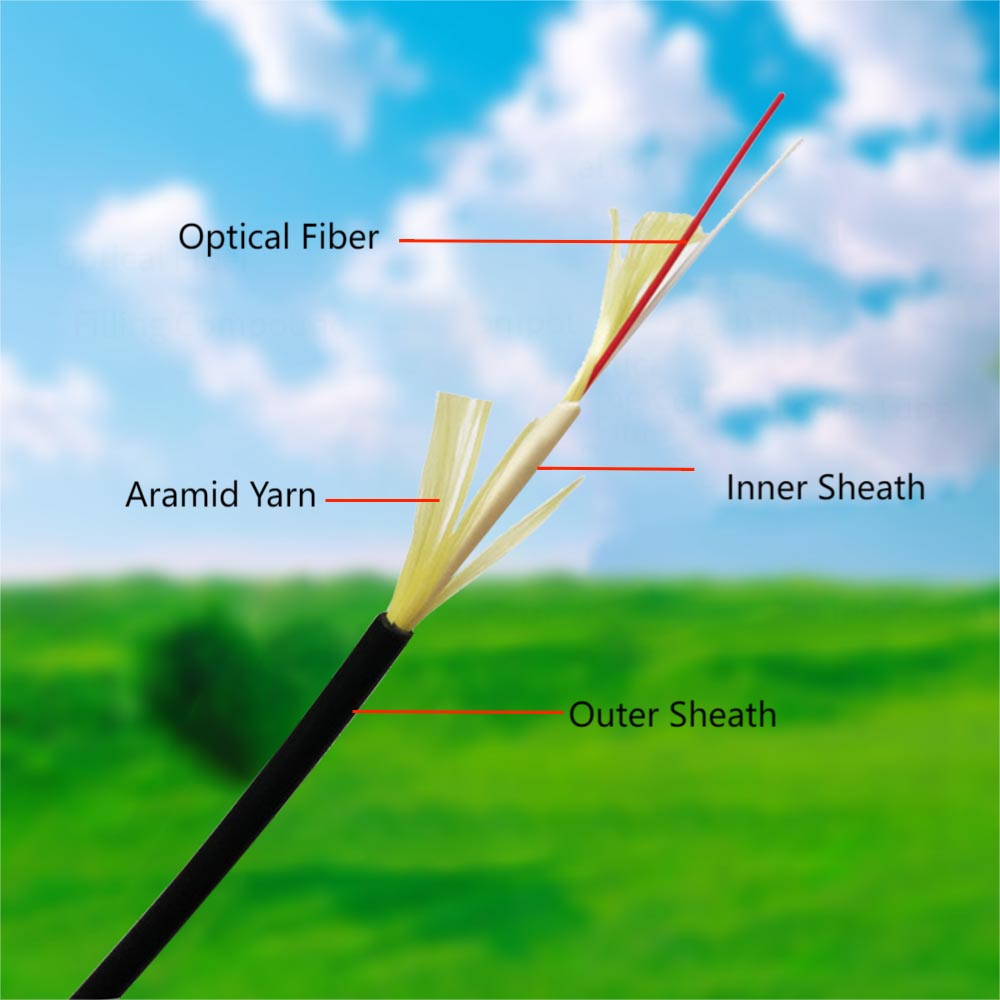 Indoor/Outdoor Tight Buffer Optic Fiber Drop Cable 4.8mm SM G657A1 2 Core Aramid Yarn Double Jacket LSZH