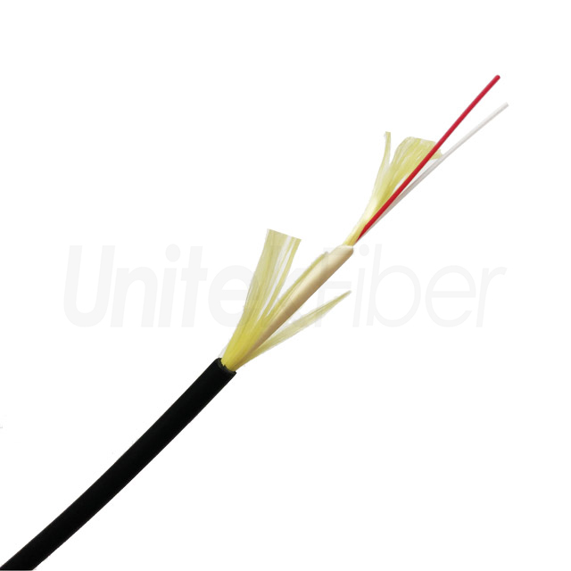Indoor/Outdoor Tight Buffer Optic Fiber Drop Cable 4.8mm SM G657A1 2 Core Aramid Yarn Double Jacket LSZH