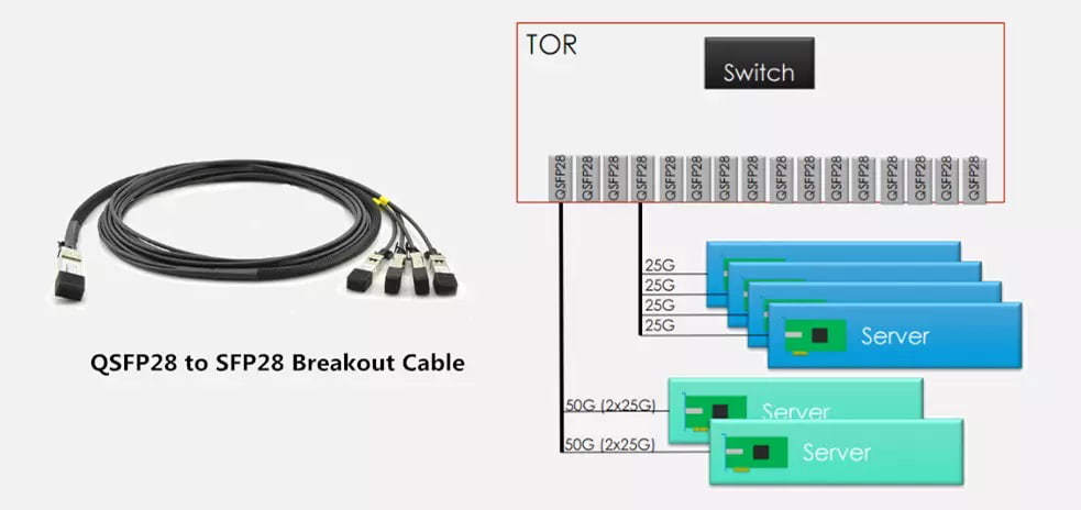 DAC Direct Attach Cable QSFP28 to 4 SFP28 DAC Cable 100Gbps 5m