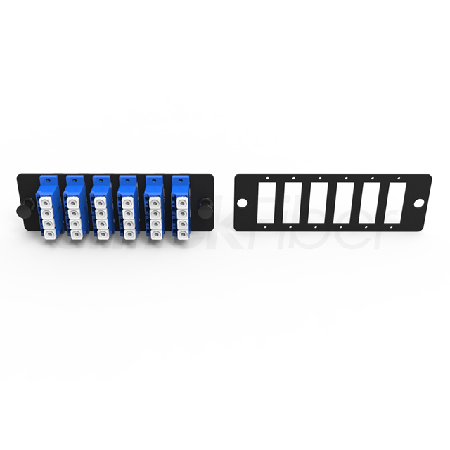 Fiber Optic Adapter Panel|Quad LC UPC 6 Ports 24 Counts 1U 109mm Optical Adapter Faceplate