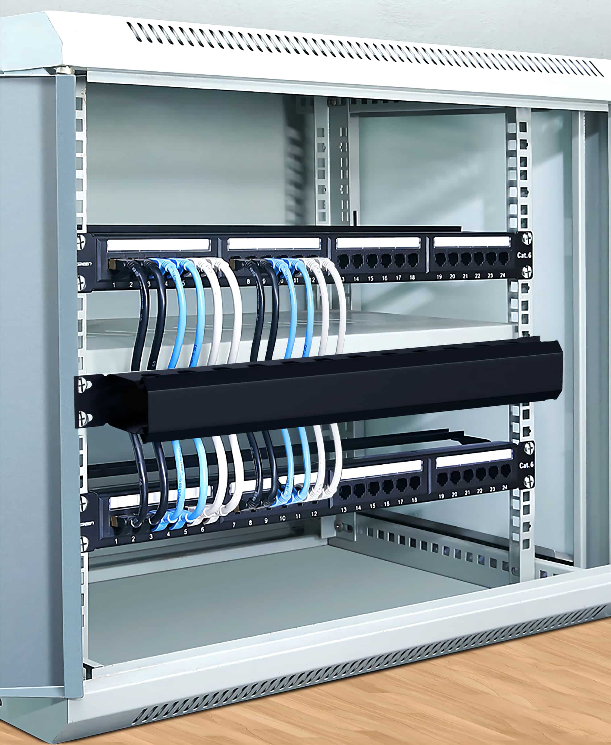 Fiber Optic Cable Manager|1U 19 Inch 12 Slots Horizontal Cold Rolled Steel Optical Cable Organizer