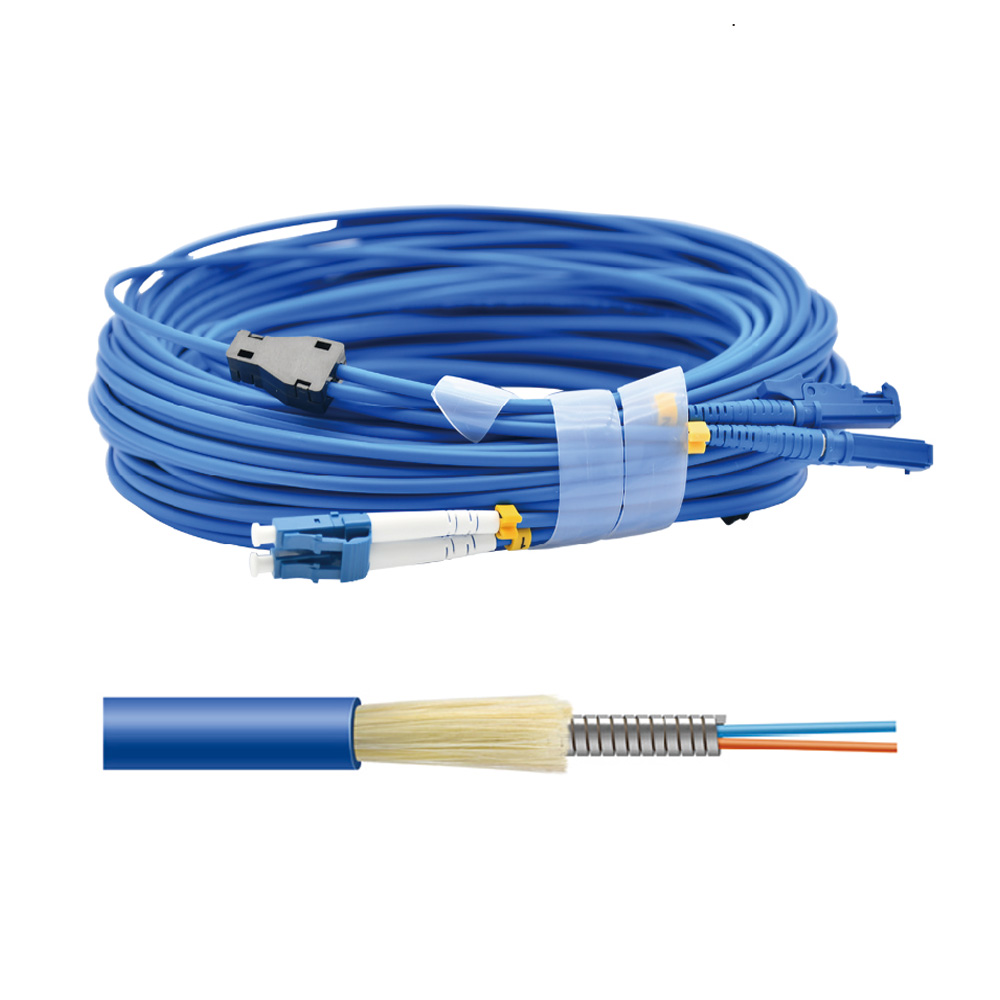 Fiber Optic Patch Cord|LC/UPC-E2000/UPC Armored Fiber Jumper SM G657A1 Duplex PVC 5m